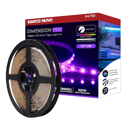 Nuvo Dimension Pro Tape Light Strip - 16 ft. RGB + Tunable White - J-Box - Starfish IOT - IR Remote 64/133